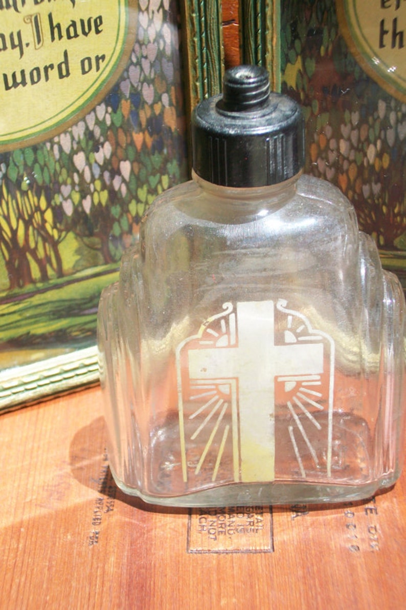 Antique French Holy Water Glass Bottle Bakelite Top Great Etsy