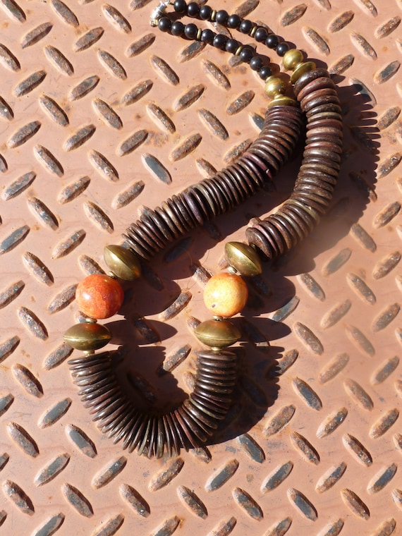 1980 Chunky Wooden Disc Necklace