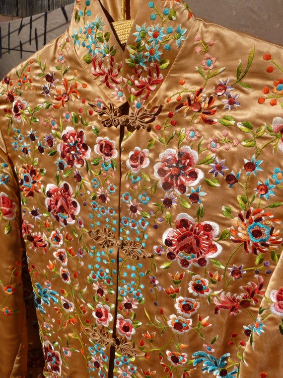 Vintage 1940- 1950 Chinese Embroidered Plum Blosso