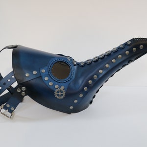 Plague Doctor Mask in Blue Leather - steampunk doctor&#39;s costume