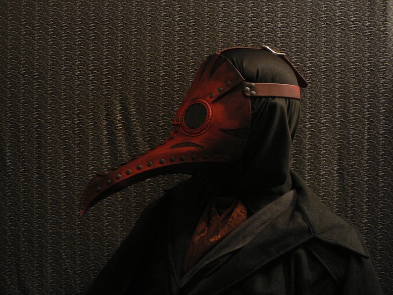 Plague Doctor Mask in Red Leather steampunk mask Steampunk inspired plague doctor costume