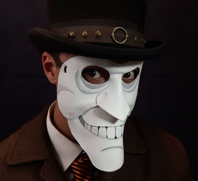men/'s masquerade bauta we happy few leather mask clown mask bauta venetian mask grin mask full face mask theatre mask