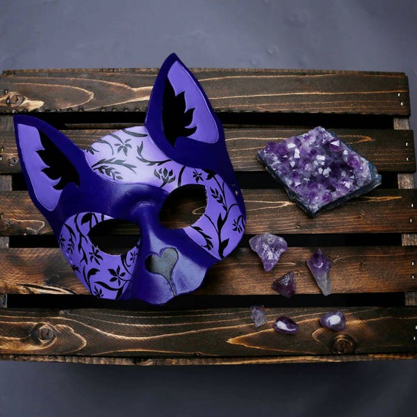 Masquerade Cat Mask - Purple Art Nouveau