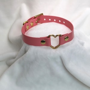leather choker / leather collar handmade black and pink, with gold heart