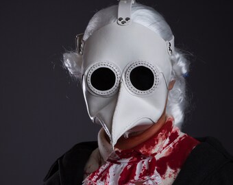 Plague Doctor Mask White Leather (glasses friendly) - Plague Doctor's Costume