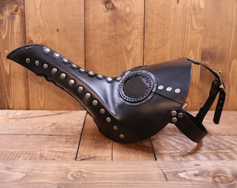 Plague Doctor Mask, Black leather - raven mask - steampunk inspired doctor's costume