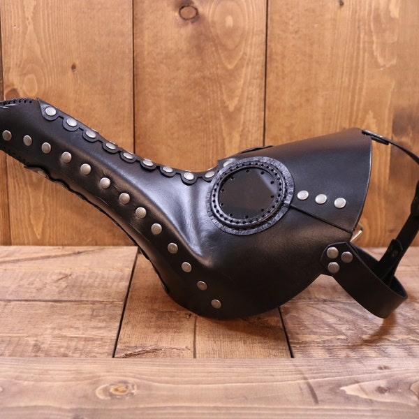 Máscara de médico de la peste, cuero negro, máscara de cuervo, disfraz de médico inspirado en el steampunk