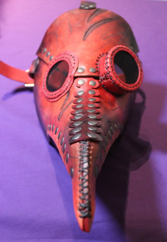 Plague Doctor Mask in Red Leather steampunk mask Steampunk inspired plague doctor costume