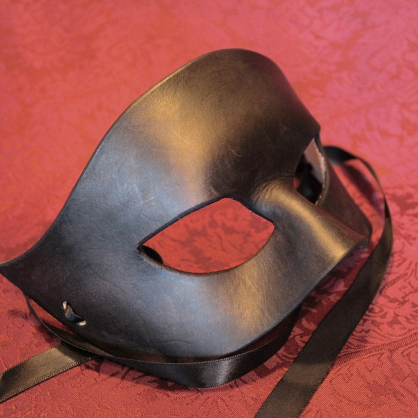 Black Leather Masquerade Domino Mask