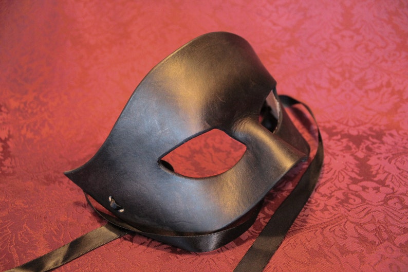 Black Leather Masquerade Domino Mask image 1