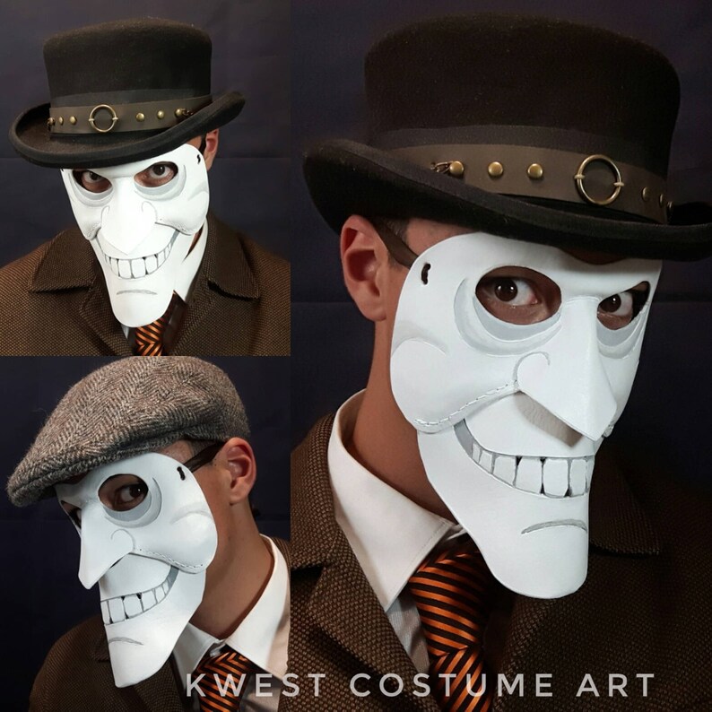 men/'s masquerade bauta we happy few leather mask clown mask bauta venetian mask grin mask full face mask theatre mask