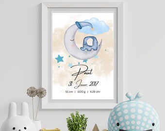 Geburtsposter | personalisiert mit Name + Geburtsdaten | Babygeschenk | Poster Baby | Geschenk zur Geburt | Geburtstafel | Watercolour