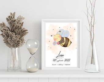 Geburtsposter | personalisiert mit Name + Geburtsdaten | Babygeschenk | Poster Baby | Geschenk zur Geburt | Geburtstafel | Watercolour