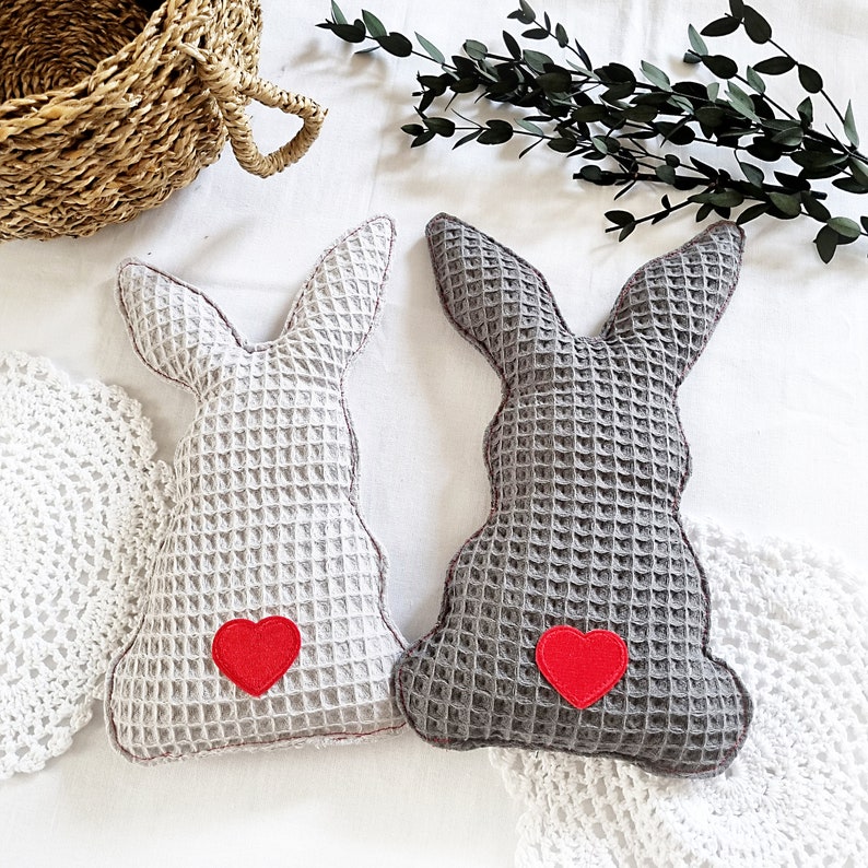 Körnerkissen Hase Kirschkernkissen Dinkelkissen Wärmekissen Kältekissen Babygeschenk Musselin Waffelpiqué Hasenliebe afbeelding 3