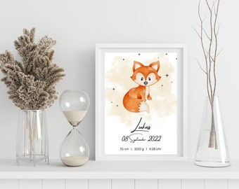 Geburtsposter | personalisiert mit Name + Geburtsdaten | Babygeschenk | Poster Baby | Geschenk zur Geburt | Geburtstafel | Watercolour