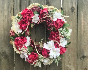 Elegant Spring/Summer/Bridal Ruffled Burlap Wreath