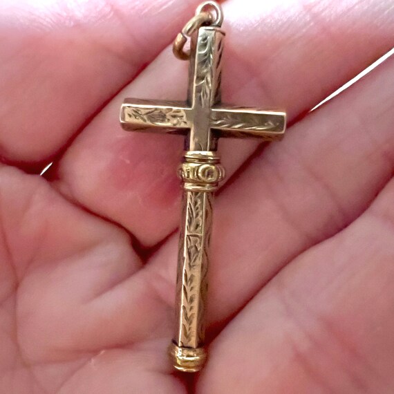 9K Gold Victorian Cross Pencil Pendent Fob - image 5