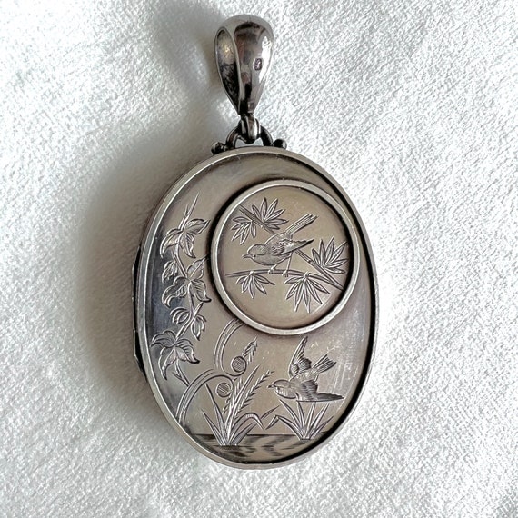 Victorian Antique Sterling Silver Engraved Square Swallow Locket Necklace.  – Thea Grant