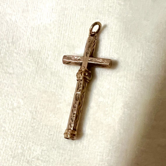 9K Gold Victorian Cross Pencil Pendent Fob - image 7