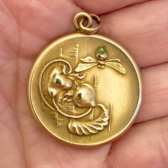 Art Nouveau Repousse Dragonfly & Strawberries with