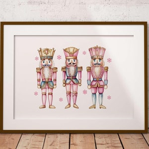 Christmas Nutcrackers Printable, Vintage Christmas Wall Art Pink Nutcracker Painting Holiday Print Nursery Wall Decor, Nutcracker Christmas