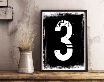 Typography Print Numbers Number 3 Poster Industrial Letters Number Three 3 Print Number printable Typography Printable Number Vintage Typo