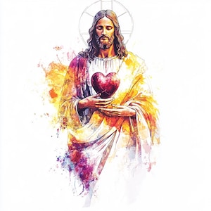 8 imágenes prediseñadas del Sagrado Corazón de Jesús, acuarela, corazón de Jesús, imprimible, cristiano, católico, PNG de alta calidad, manualidades de papel, revistas basura