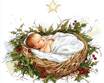 8 Nativity Scene Clipart Christmas Baby Jesus Clipart Watercolor Printable Clipart High Quality PNGs Paper Craft Junk Journal Commercial Use