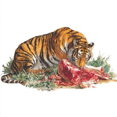 8つの空腹の虎のクリップアート、リアルな野生動物、怒った虎の水彩画