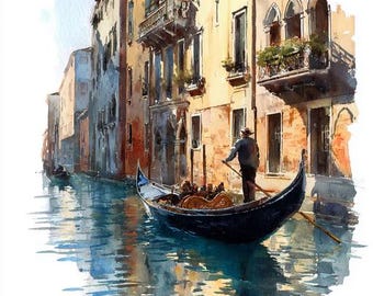 8つのヴェネツィアの水彩画クリップアート、イタリアの風景画の水彩画