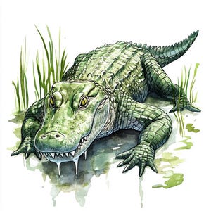 8 Clipart di alligatori, acquerello, stampabile, coccodrillo, fauna selvatica, animale, download digitale, PNG di alta qualità, carta, artigianato, diario, scrapbooking