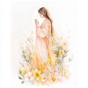 7 Maagd Maria met bloemen Digitale download Maria Clipart religieuze aquarel afdrukbare christelijk-katholieke Clip Art Paper Craft Junk Journal