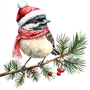8 Chickadee com chapéu de Natal clipart pássaros de inverno clipart cartão fazendo aquarela papel para impressão artesanato diários de lixo download digital arte