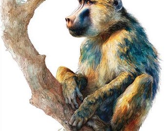 8 imágenes prediseñadas de babuinos, retratos, fauna africana, animales salvajes, acuarela, imprimibles, descarga digital, PNG de alta calidad, manualidades de papel, revistas basura
