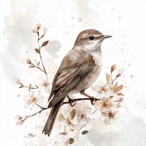8 Flying Nightingale Birds on Tree Branch, Cute Watercolor Bundle Printable, PNG, Paper Craft, Junk Journals Digital Download Bird Graphics