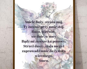 Polish Prayer Aniele Bozy Guardian Angel Prayer for Kids Children Nursery, Polish Language Gifts for Grandson Granddaughter, Wall Art Quote