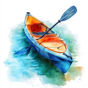 8 Clipart di kayak, acquerelli colorati, sport acquatici, grafica digitale stampabile, illustrazione di barche, PNG di alta qualità, artigianato di carta, diari di scarto