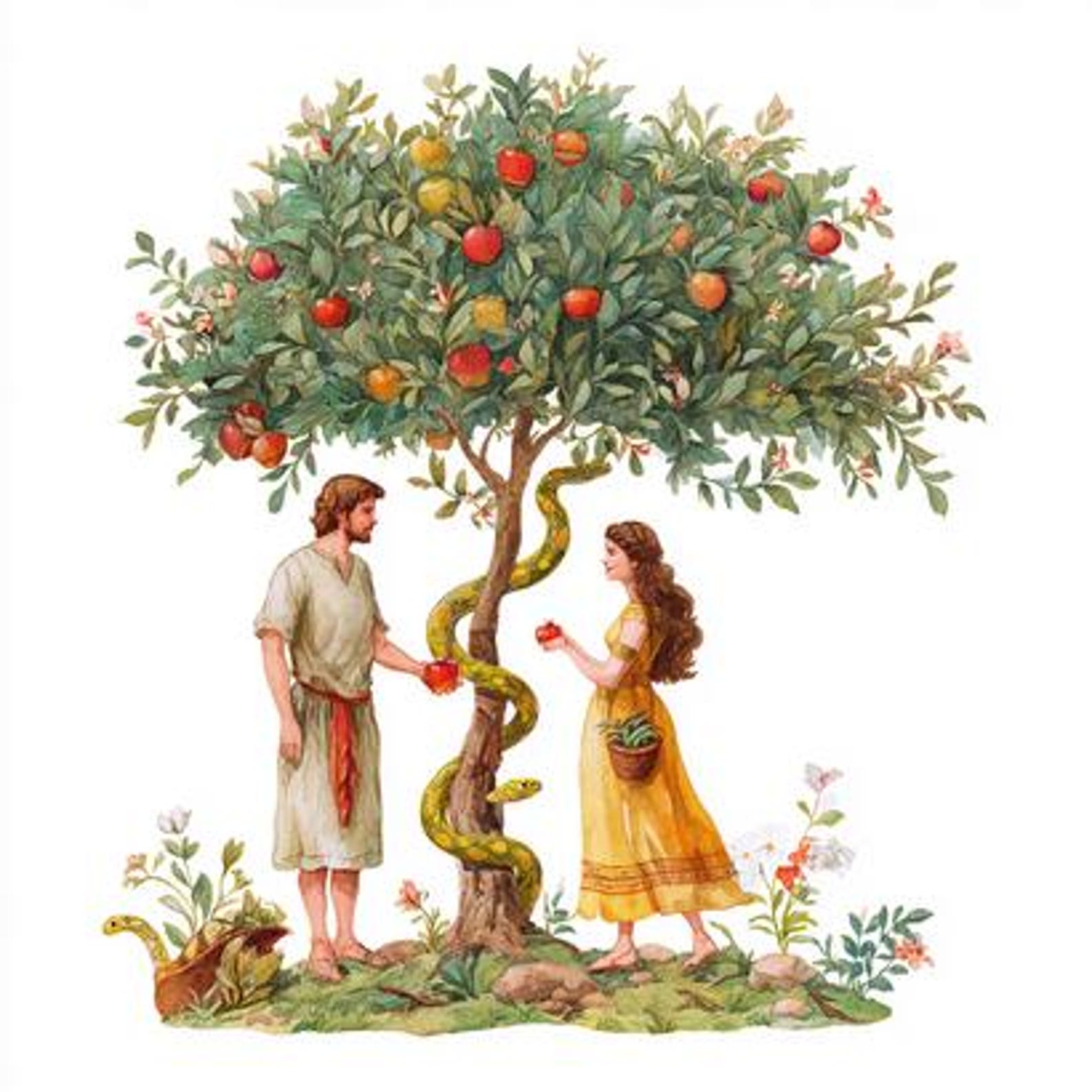 8 Adam and Eve Clipart in the Garden of Eden Watercolor Printable, Old ...