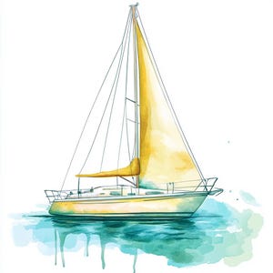 8 Clipart di barche a vela in acquerello pastello, barche sul mare, clipart nautiche, stampabili, download digitali, PNG di alta qualità, lavori di carta, diari di scarto