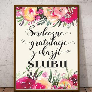 Félicitations polonaises pour le téléchargement de la carte de mariage, cadeau de mariage polonais, Zyczenia Gratulacje 100 lat, décoration murale imprimable na Slub Wesele Print
