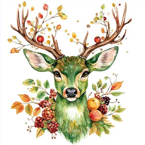 8 Enchanted Deer Clipart Watercolor Printable Magical Fairy Forest Animal Autumn Digital Download High Quality PNGs Paper Craft Junk Journal