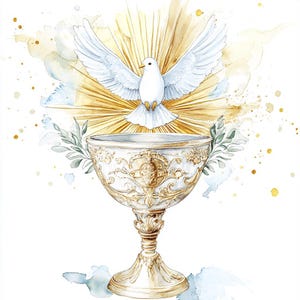 8 Cálices de Primeira Comunhão Cliparts Aquarela Eucaristia Cliparts Cálice Pomba Papel Artesanato Imprimível Diários de Lixo PNGs de Alta Qualidade