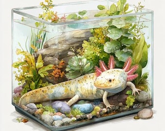 8 imágenes prediseñadas Kawaii de ajolotes de acuario, acuarelas imprimibles, descarga digital, PNG de alta calidad, manualidades en papel, páginas de diarios creativos, álbumes de recortes