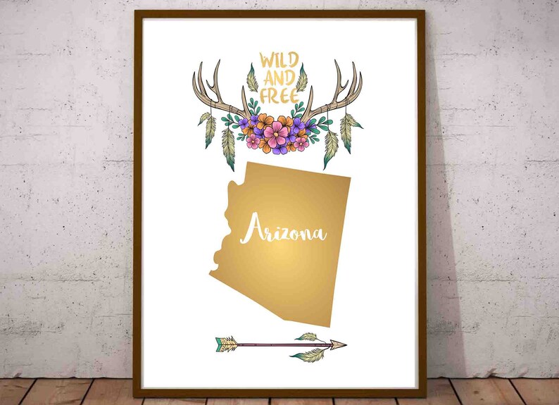 Arizona Wall Art Arizona Map Wall Art Boho Map Arizona Etsy