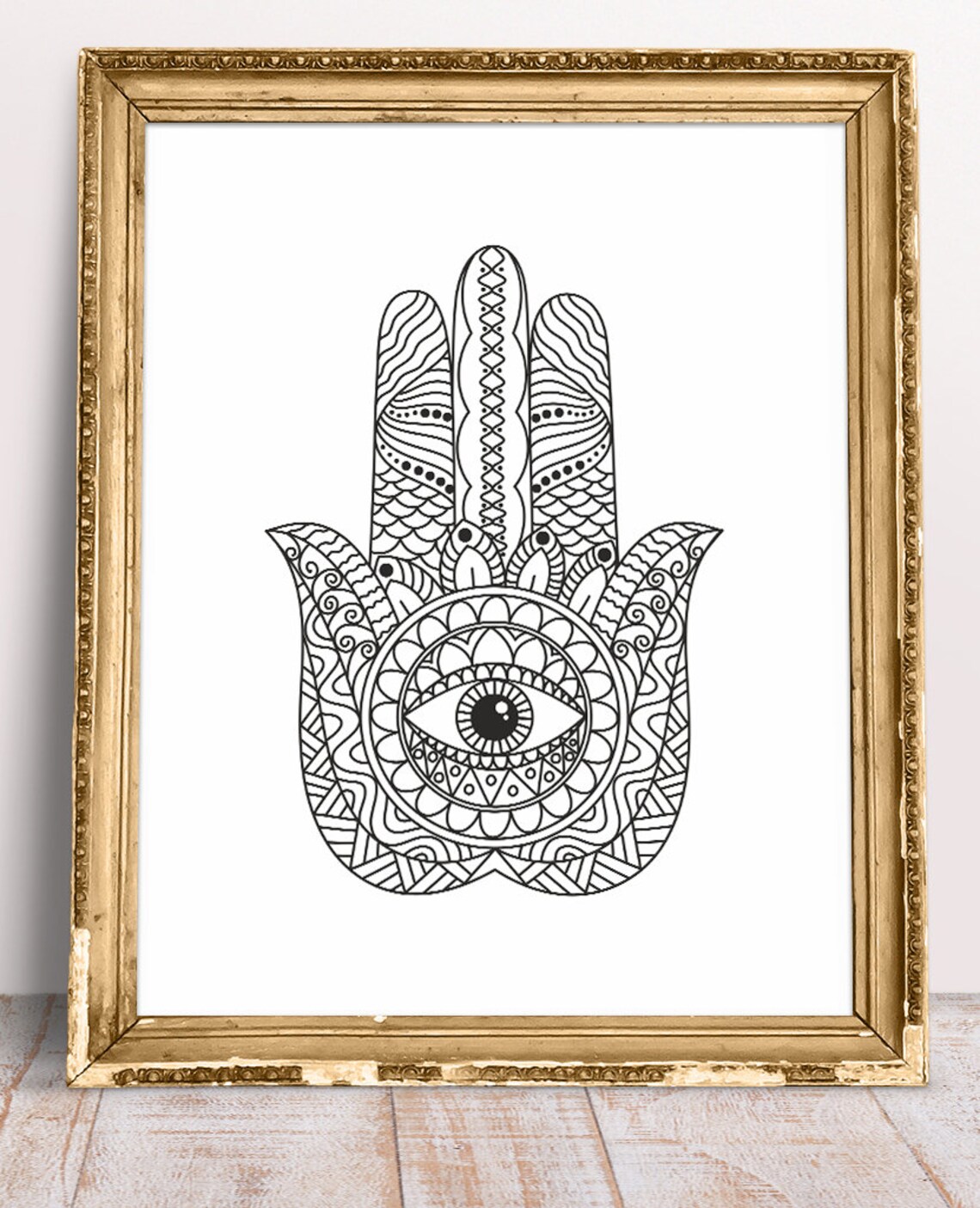 Din A4 Kunstdruck 'Hand Der Fatima Hamsa' - Islamisches Motiv In Schwarz, Ohne Rahmen, Auf Hochwertigem Papier
