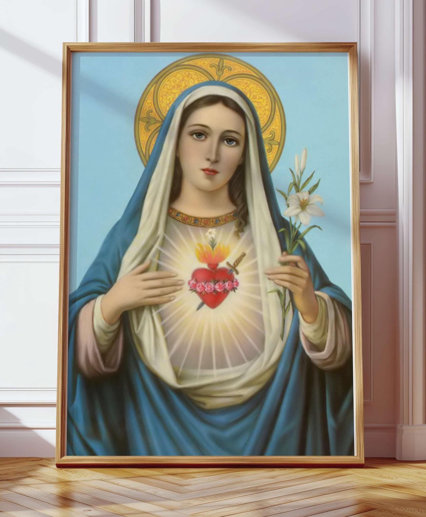 Our Lady Virgin Mary Sacred Heart of Mary Virgo Digital Print Virgin Mary Wall Art Poster Vintage Mother of God Jesus Painting Printable
