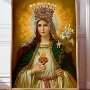 Our Lady Virgin Mary Immaculate Conception Sacred Heart Wall Art Poster Vintage Mother of God Holy Family Blessed Mother Digital Jesus Art