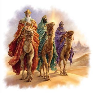 8 Three Kings in Bethlehem Clipart Watercolor Painting Christmas Night Card Making Printable High Quality PNGs Paper Crafts Junk Journals