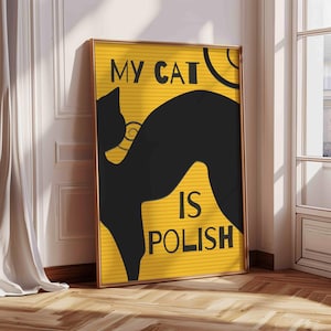 Polish Poster Cat, Home Decor Black Cat Poland Gift Wall Art, World Cat Day, Po Polsku, Polski dom, Funny Sayings Quotes Words Print Digital