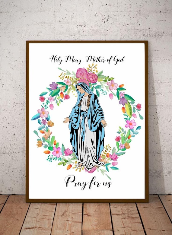Virgin Mary Print Virgin Mary Wall Art Hail Mary Prayer Blessed Virgin Mary Prayer Poster Prayer Print Prayer Printable Virgin Mary Portrait